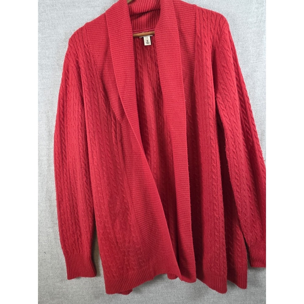 LL Bean Red 100% Cashmere Shawl Collar Cardigan Sweater Women's M Cable Knit